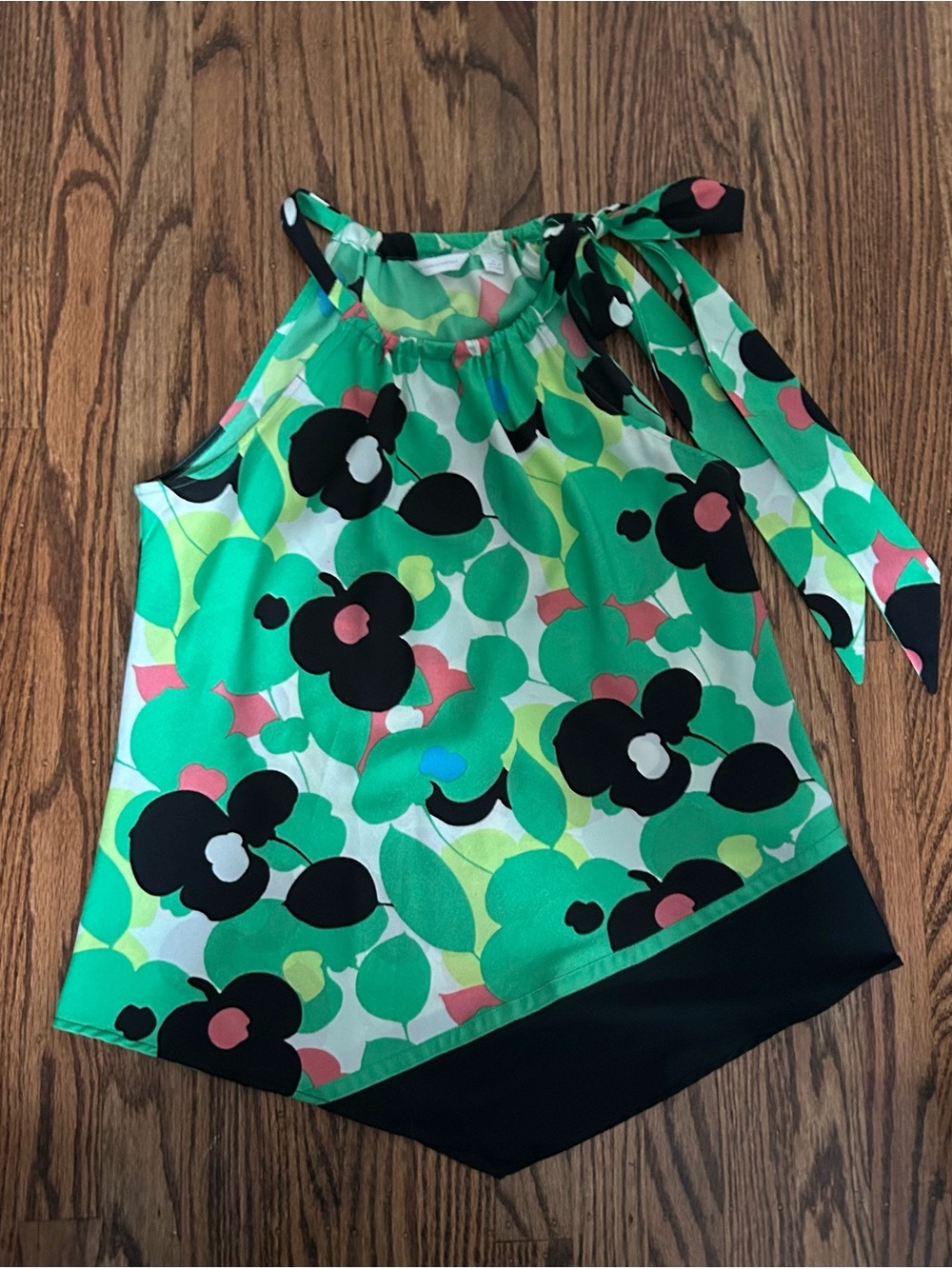 New York & Company vibrant green floral halter blouse